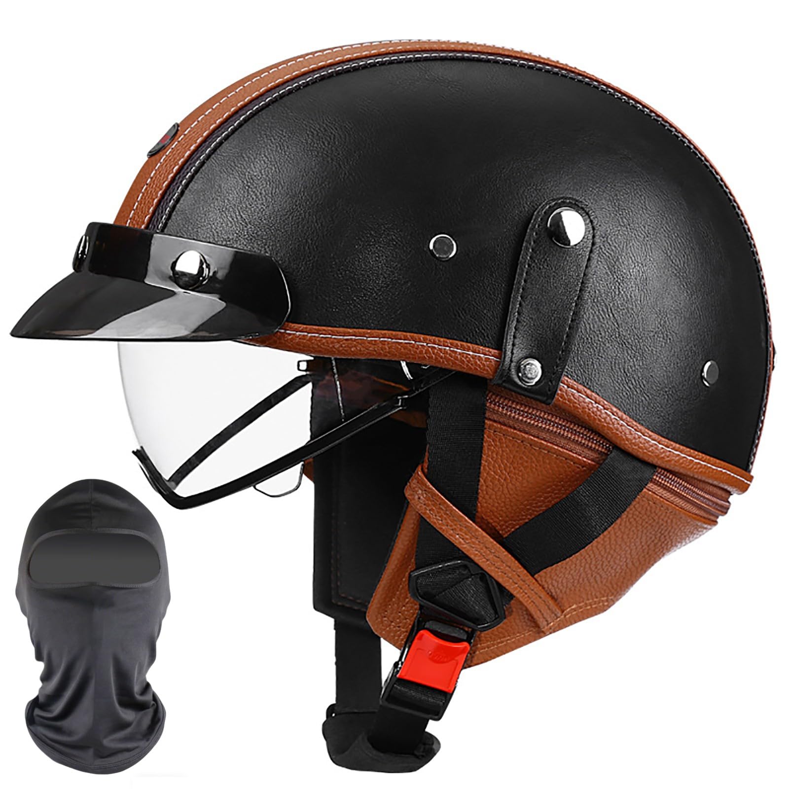 XYYYM Open Face Motorcycle Half Helmet, Retro Men Women Cruiser Chopper Moped Scooter Motorbike Helmet, ECE Approved 55-62cm