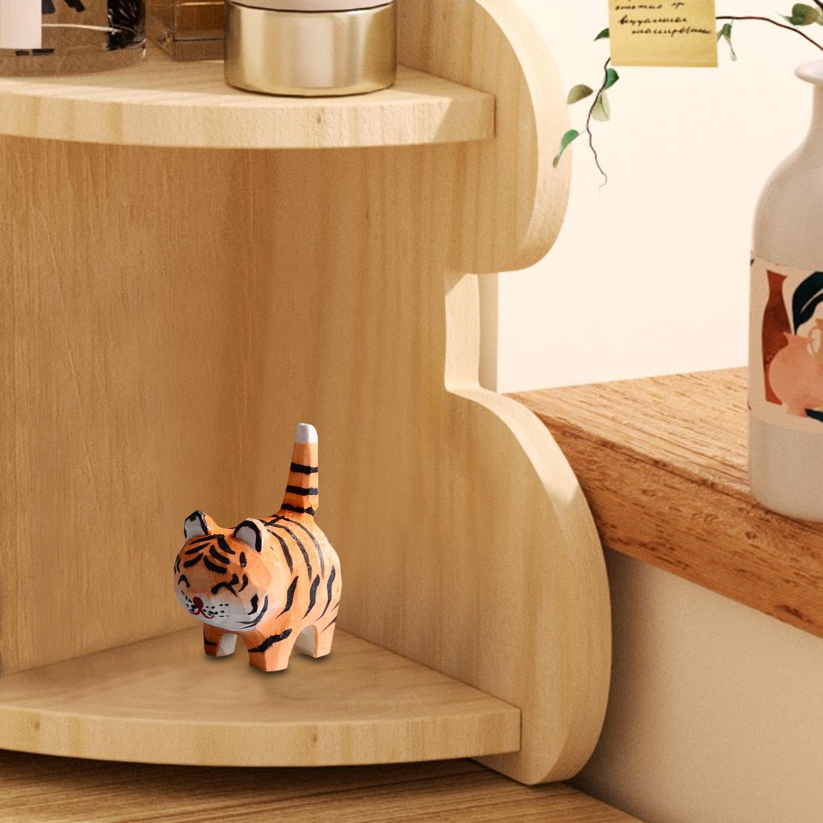 Amazon.co.jp: 木製の虎の置物、小さな虎の置物, 木製の手作りの虎の