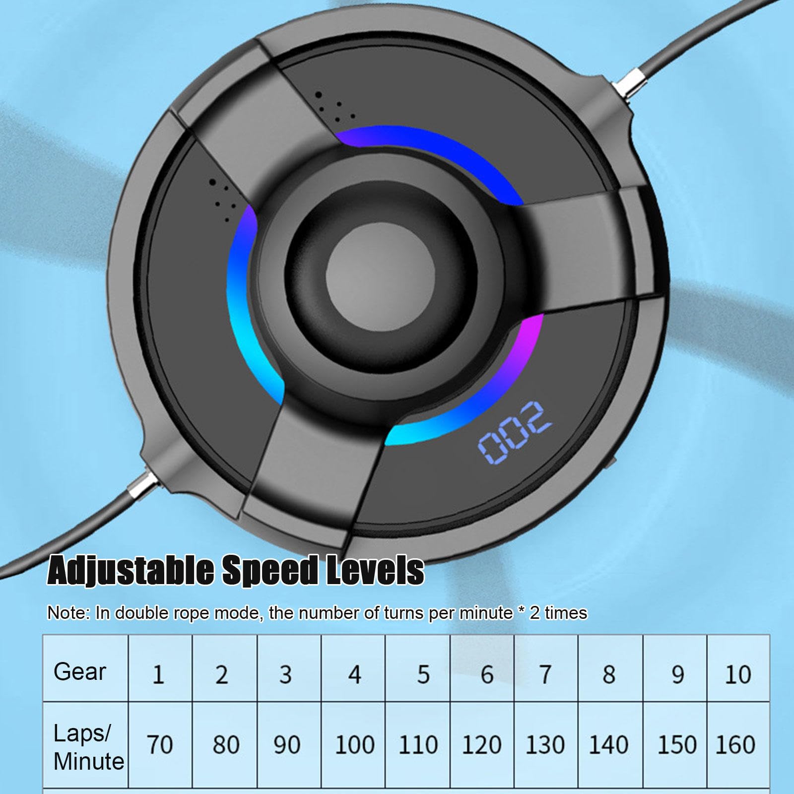 Macchina Intelligente per Saltare La Corda, Corda per Saltare Automatica con Contatore, Corda per Saltare con Contatore 1-10 Livelli di Velocità, Luce LED, Funzione Musica Wireless,Blue