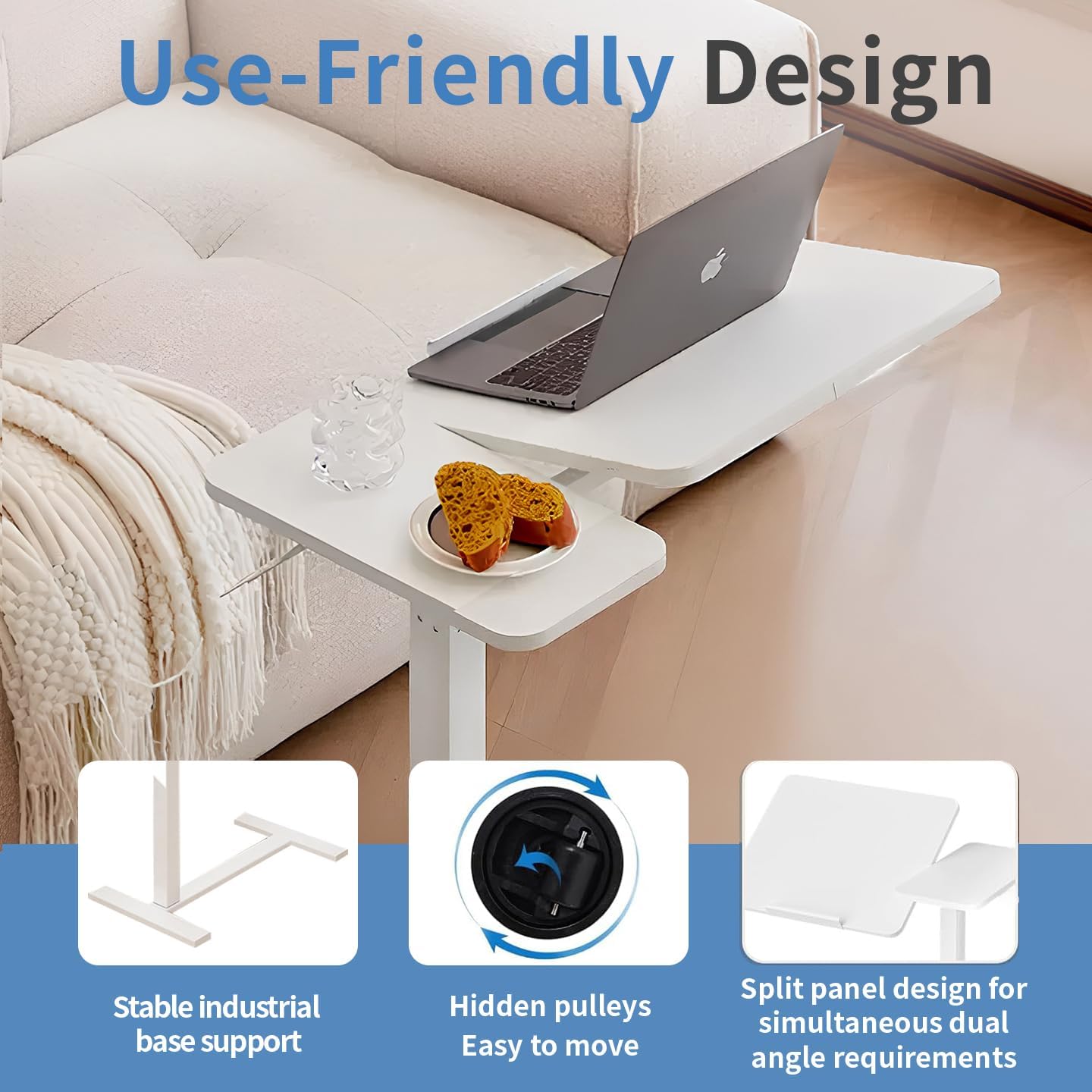 Overbed Table - Adjustable Wheels Standing Desk Side Table, Hospital Tray Table, Laptop Bed Desk, Height Adjustable & Angle Tiltable Desktop with Tray 27.6" W X 15.7" D
