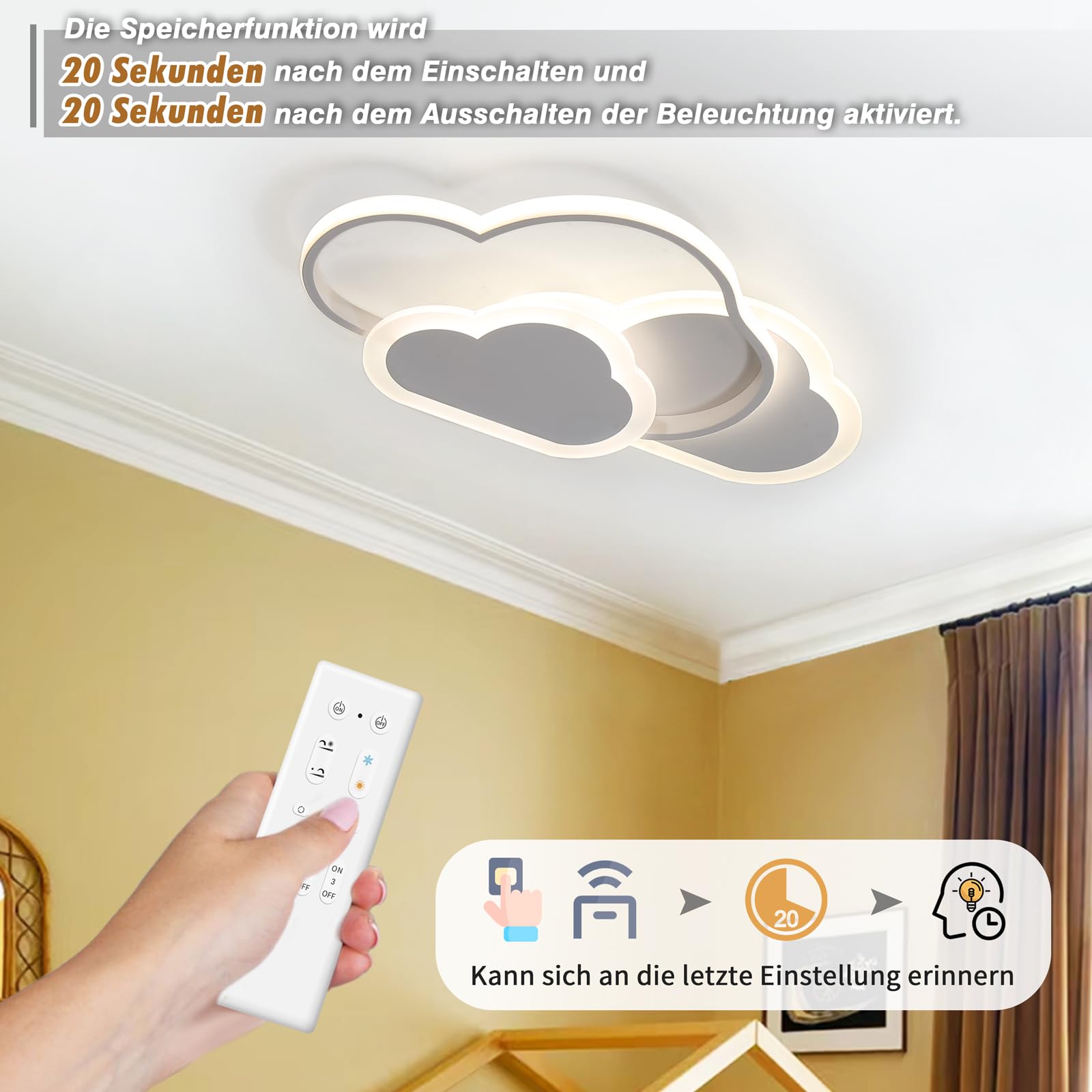 Plafoniera Cameretta Bambini - 32W Lampadario Nuvola Cameretta, Plafoniera Led Soffitto Dimmerabili con Telecomando, 42cm Lampade a Soffitto Cameretta per Soggiorno Camera da letto Camera dei Bambini