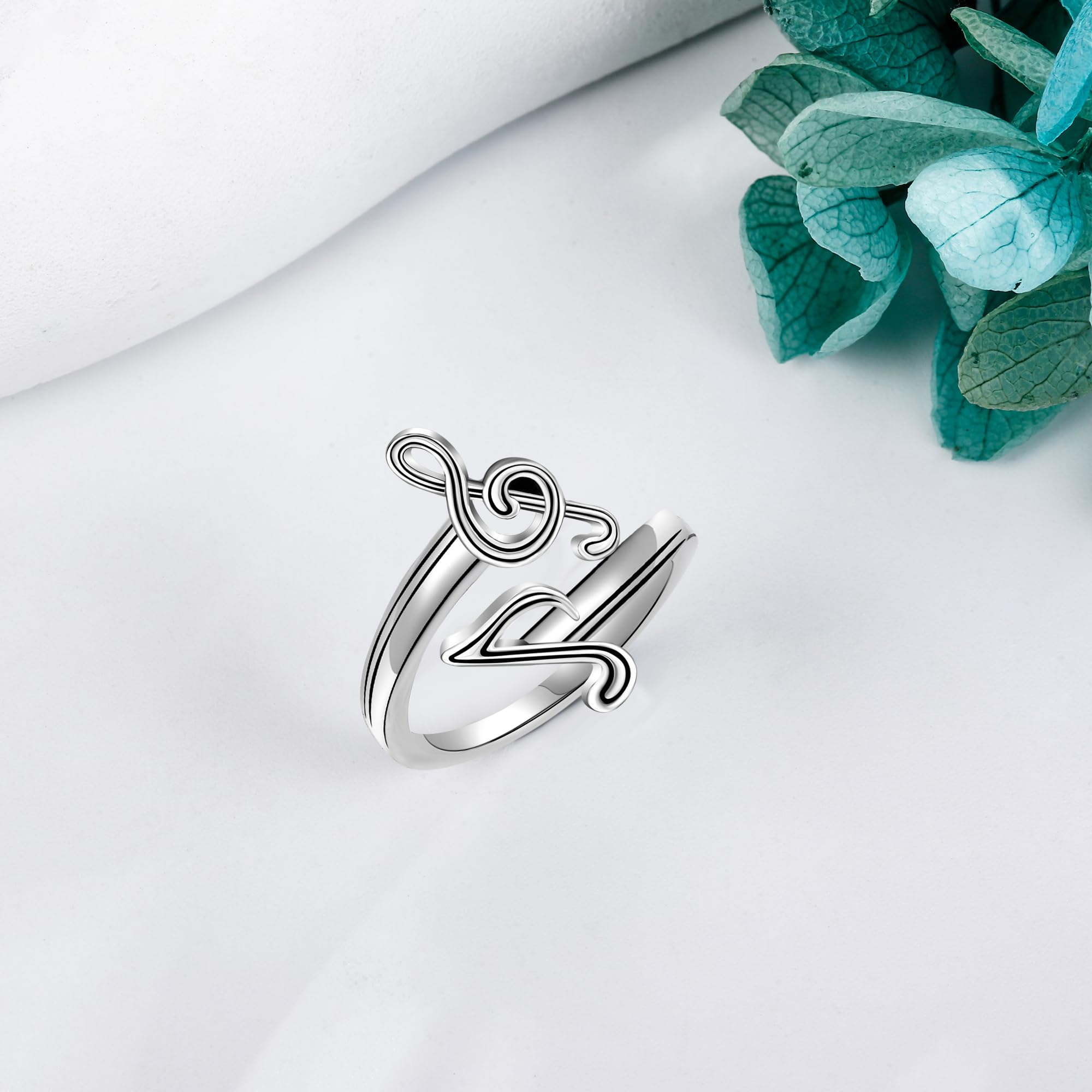 DAYLINLOVE Musiknoten Ring 925er Sterling Silber Musiknote Verstellbare Offene Daumenringe Hip Hop Musik Schmuck Jahrestag Valentinstag Geschenke für Musikliebhaber