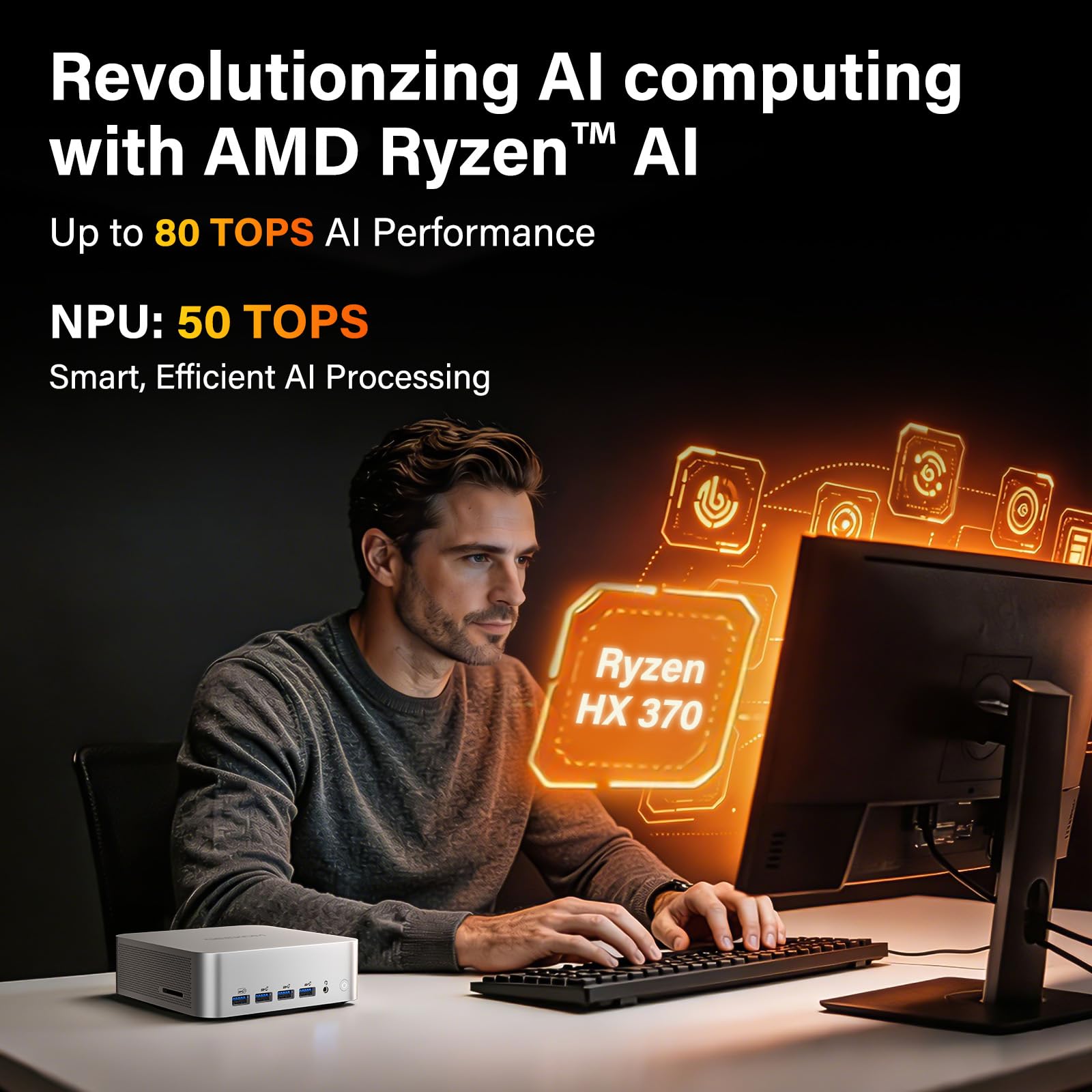 GEEKOM A9 Max AI Mini PC, with AMD Ryzen AI 9 HX 370 (80 Tops