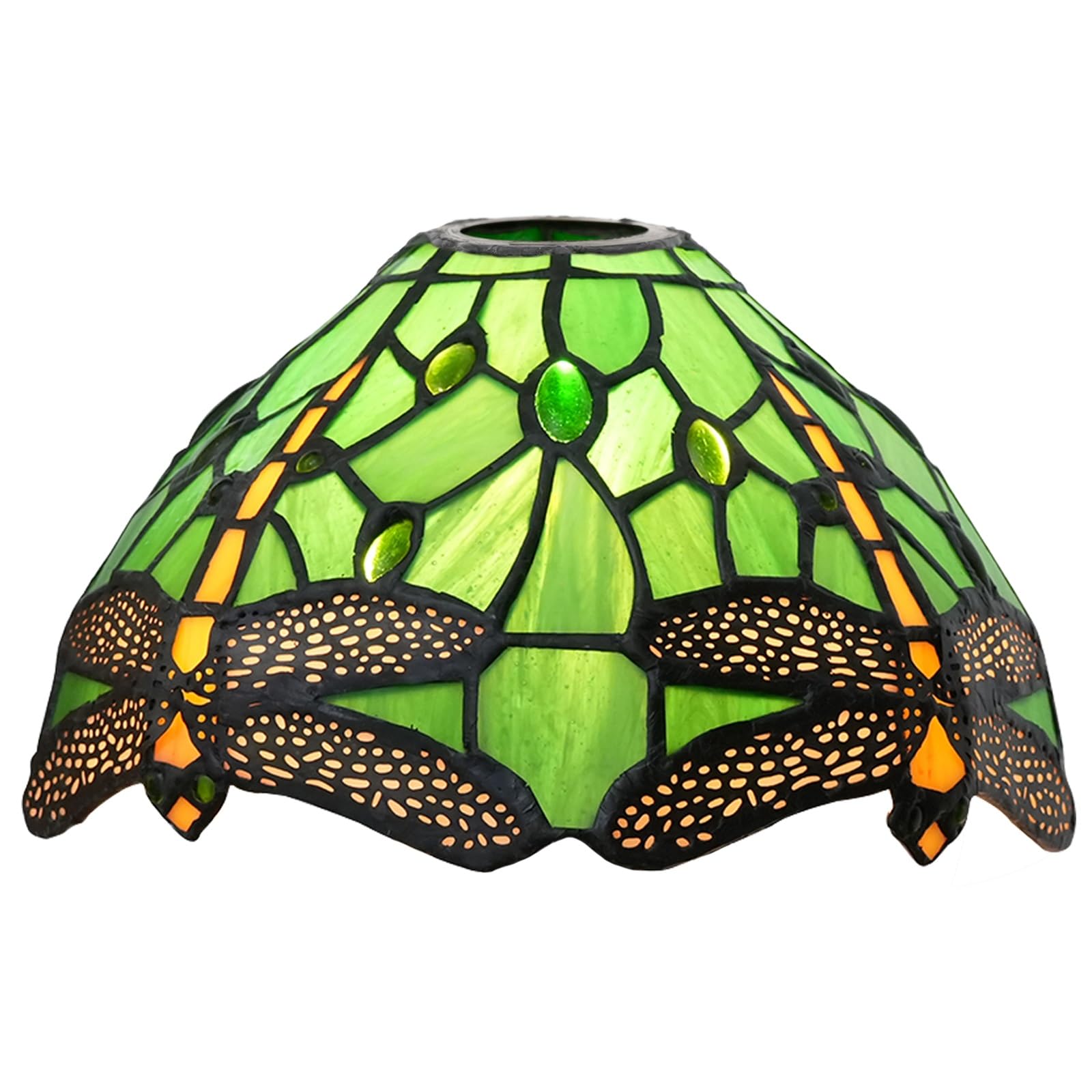 HJRegaFimu Shade Replacement 8" Creativity Green Dragonfly Stained Glass Lamp Handmade Vintage Lampshades Accessories Fit For Table Pendant Light Floor Lamps