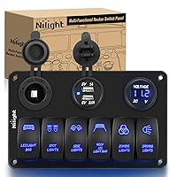 Vista 10 de Nilight - Panel de interruptor basculante de 6 bandas con grabado láser en aluminio, barra de luz LED con encendedor de cigarrillos y cargador USB