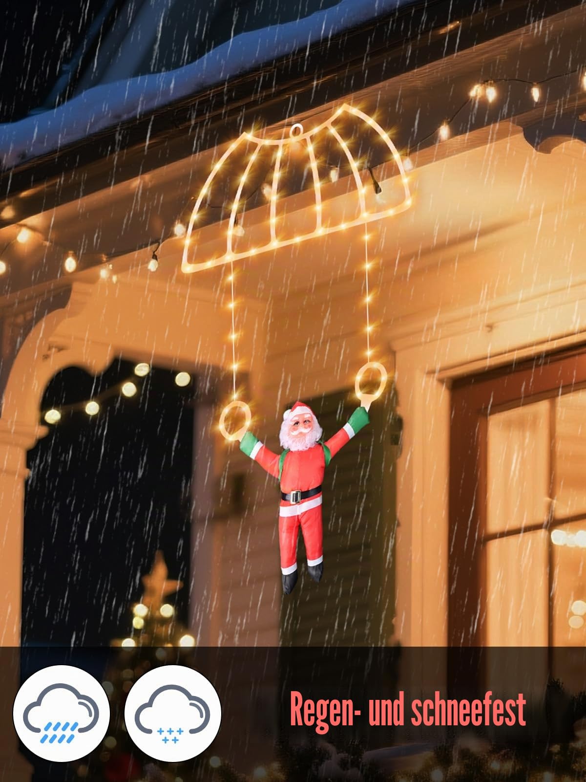 Weihnachtsbeleuchtung Außen, 90CM LED Weihnachtsbeleuchtung Weihnachtsdeko Outdoor, 8 Modi USB-Beleuchtung Xmas Deko mit Haken für draußen und innen an Fenstern, Türen, Wänden und Gärten