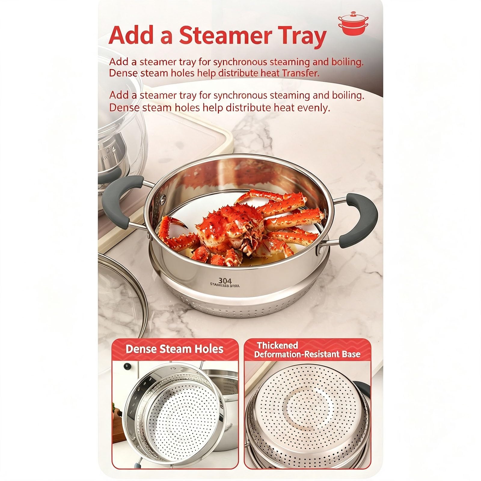 316 Stainless Steel Double Layer Stock Pot with Steamer Tray