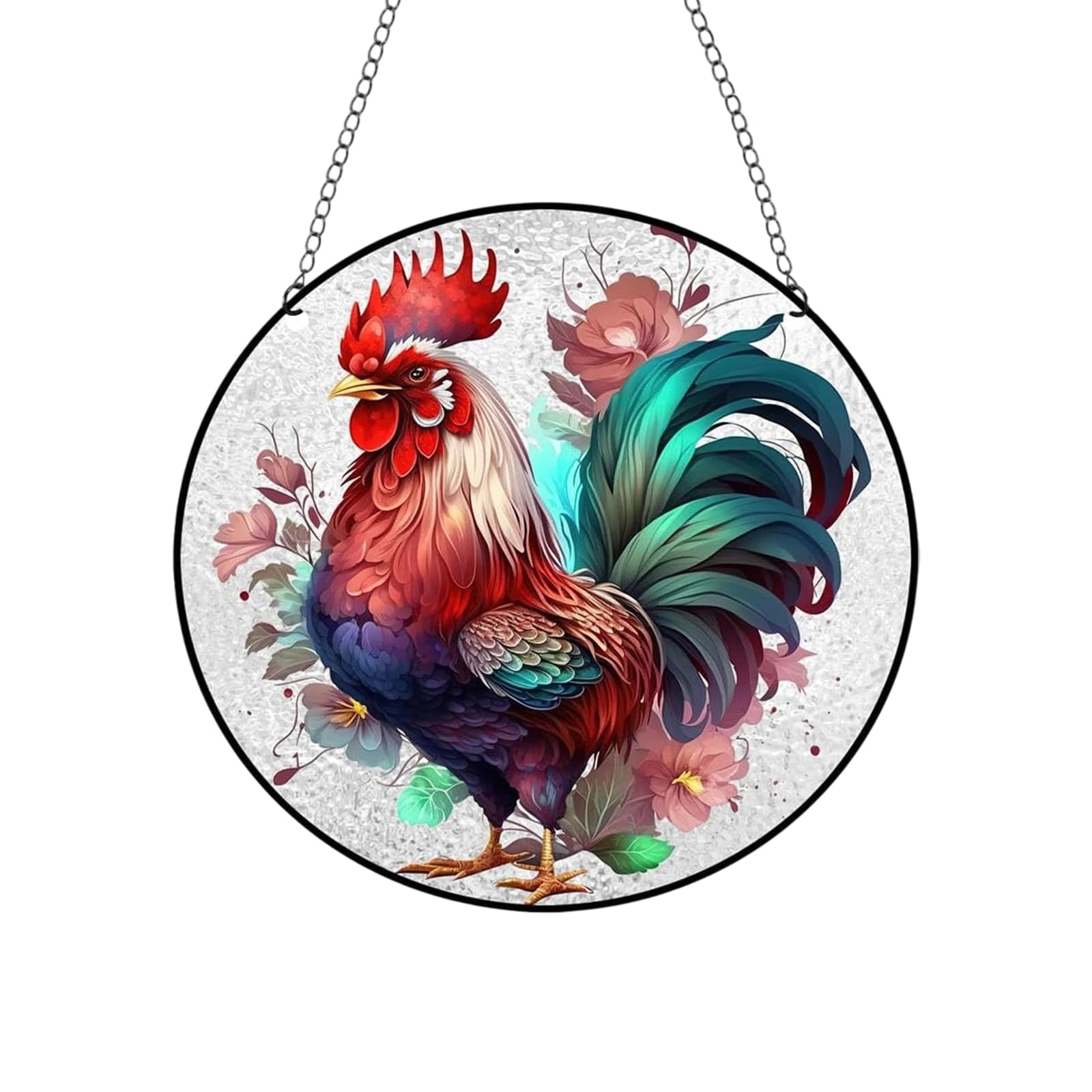 Rooster Acrylic Window Hanging,Chicken Colorful Ornament,Stained Two-Sided Panel Hangings Decoration,Stained Acrylic Panels for Garden,Window, Home and Patio Decor