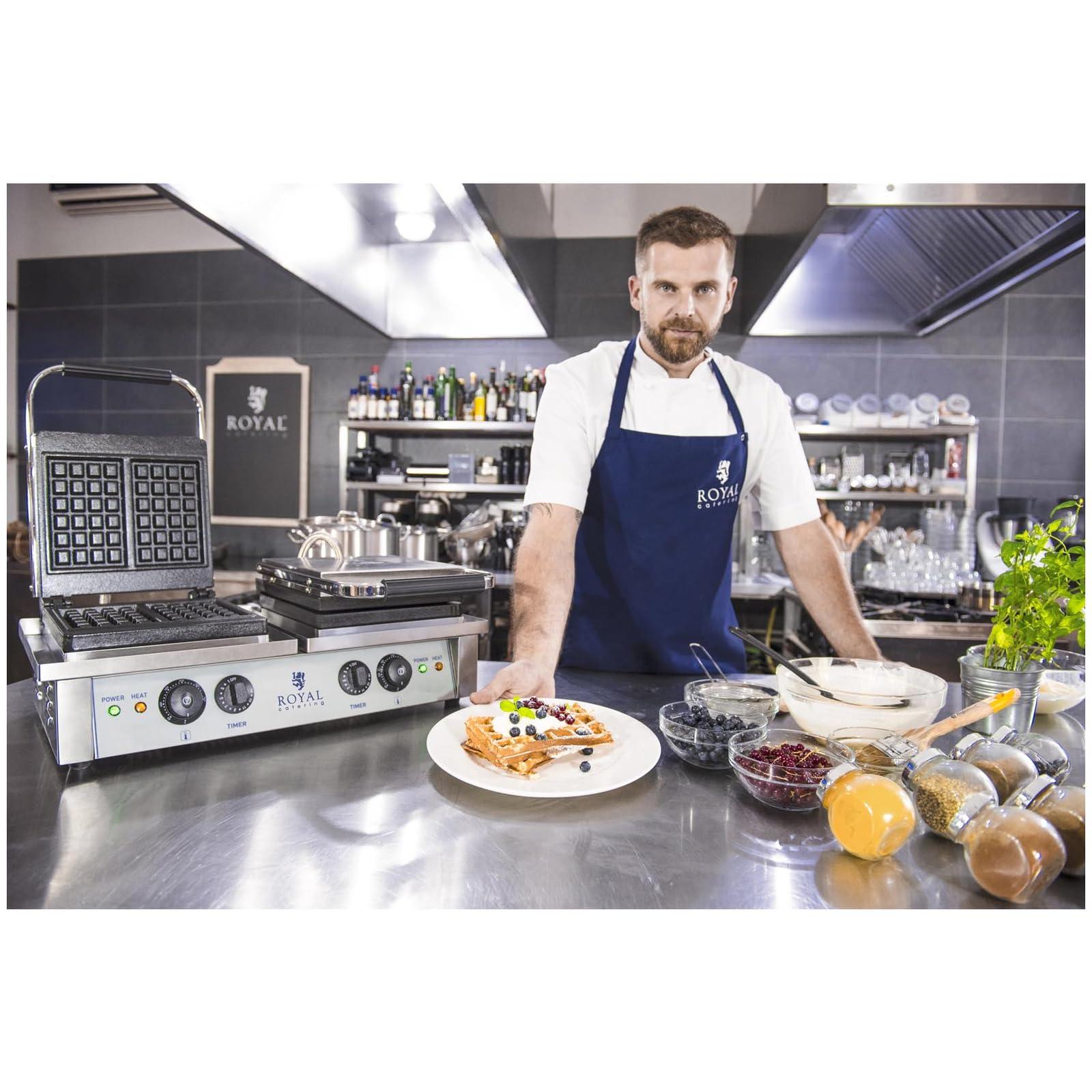 Royal Catering Gofrera Máquina Para Hacer Gofres RCWM-4000-E (Para 4 gofres, Temperatura de 50 a 300 °C, 2 x 2.000 W)