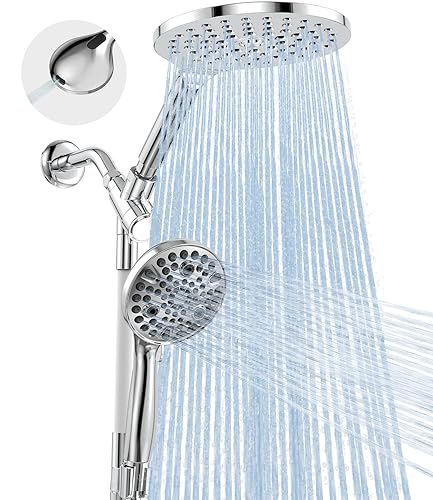 MakeFit Rain Shower Heads System, 3-Spray Dual Shower Head with Solid Brass Adjustable Bar, Rainfall Showerhead with 10 Settings High Pressure Handheld Spray, Buit-in Power Wash Mode (Chrome) - Chrome