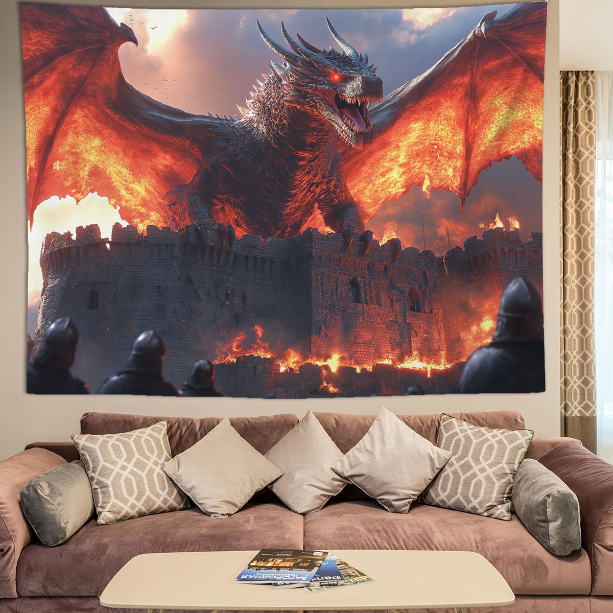 keowhsf Gothic Medieval Red Dragon Art Tapestry – Fantasy Wall Hanging Featuring a Legendary Dragon, Cool Mythical Art Decor for Bedroom, Dorm, Game