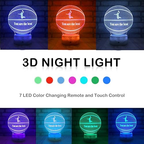 Miniatura 2 de Goodking Luces de noche 3D de baloncesto con control remoto y táctil inteligente, 7 colores + 16 colores cambiantes, lámpara de noche de cumpleaños,