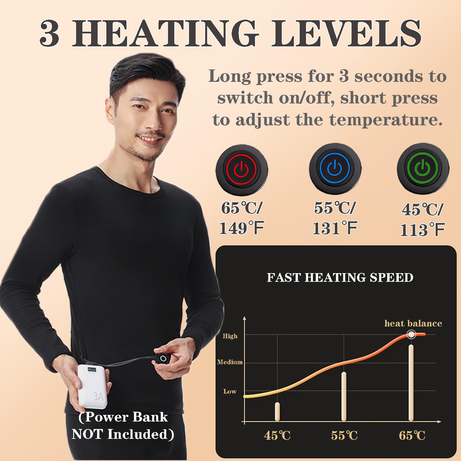 Uomini Donne Riscaldate Thermal Underwear Fleece Foderato Long Johns Base Layer Top Set Inferiore con 40 Zone di Riscaldamento