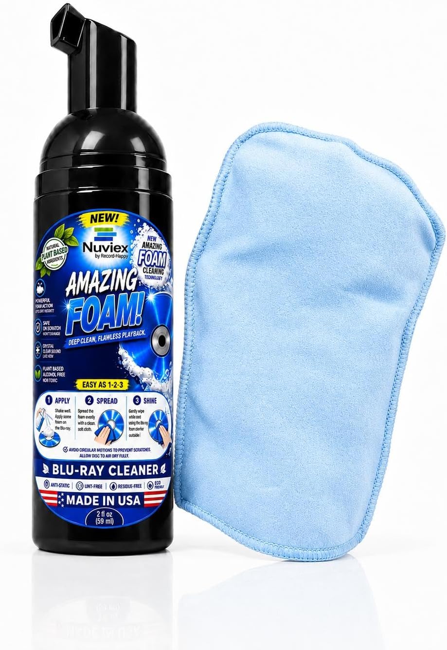 Cleaning Solution Spray Foam for Blu Ray Discs - Professional Optical Disc Cleaner for BluRay Discs, Safe Anti-Static Cleaning Fluid Set with Microfiber Cloth Glove