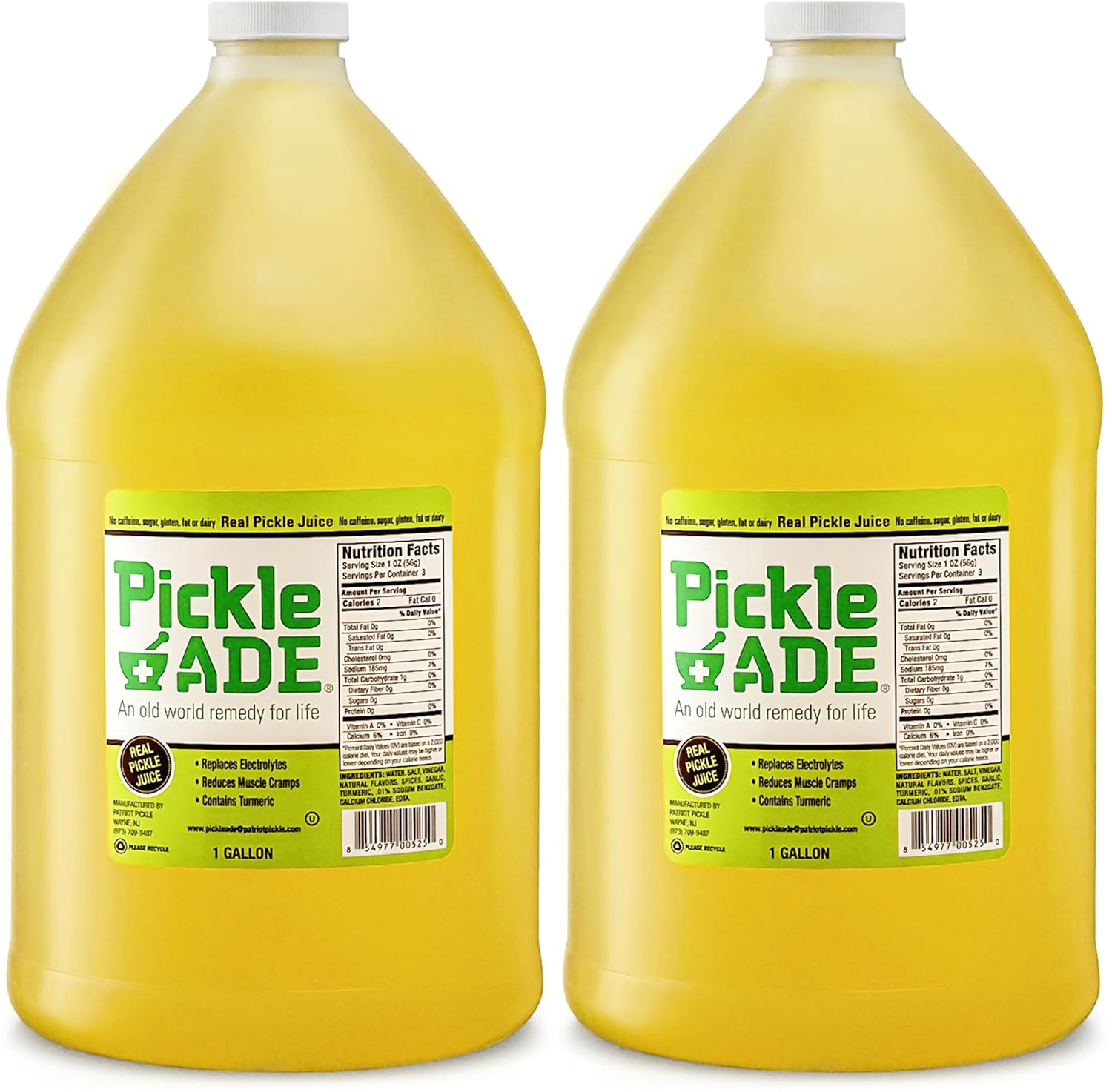 PickleAde Real Pickle Juice with Turmeric, 1 Gallon - 128oz (2 Pack) | Bulk Size Pickle Juice Sports Drink | Electrolyte Replacement | Pickle Brine for Muscle Cramp Releif | Kosher Pickle Juice for Hydration, Coctail Mixers, Pickling, Flavoring & Marinades