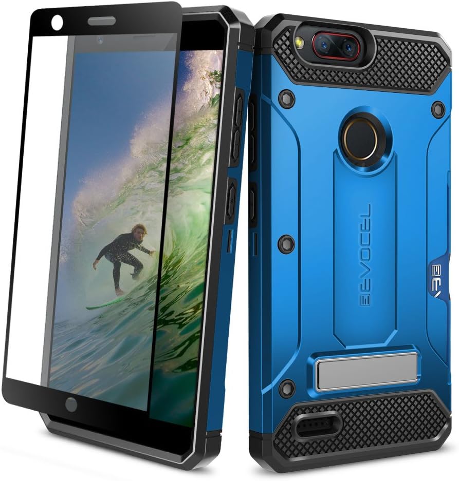 ZTE Blade Z Max Case, Evocel [Explorer Series Pro] Premium Dual Layer Credit Card Case with Glass Screen Protector & Magnetic Kickstand for ZTE Sequoia/ZTE Blade ZMax (Z982), Blue