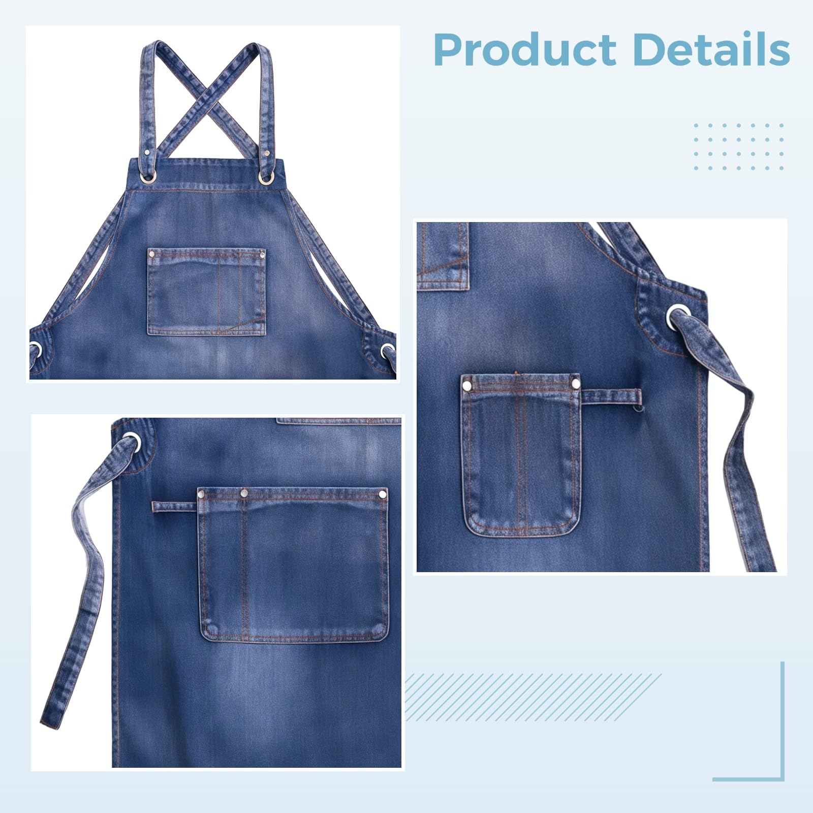 Delantal de peluquería, estilo vaquero con correas cruzadas ajustables, delantales de mezclilla para mujeres y hombres, correa de cintura ajustable, ideal para cocinas, salones y restaurantes