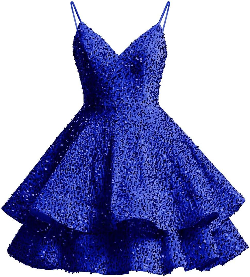 Cudiew Sequin Homecoming Dresses for Teens Sparkly V Neck Short Corset Prom Dress Petite Quinceanera Party Gown