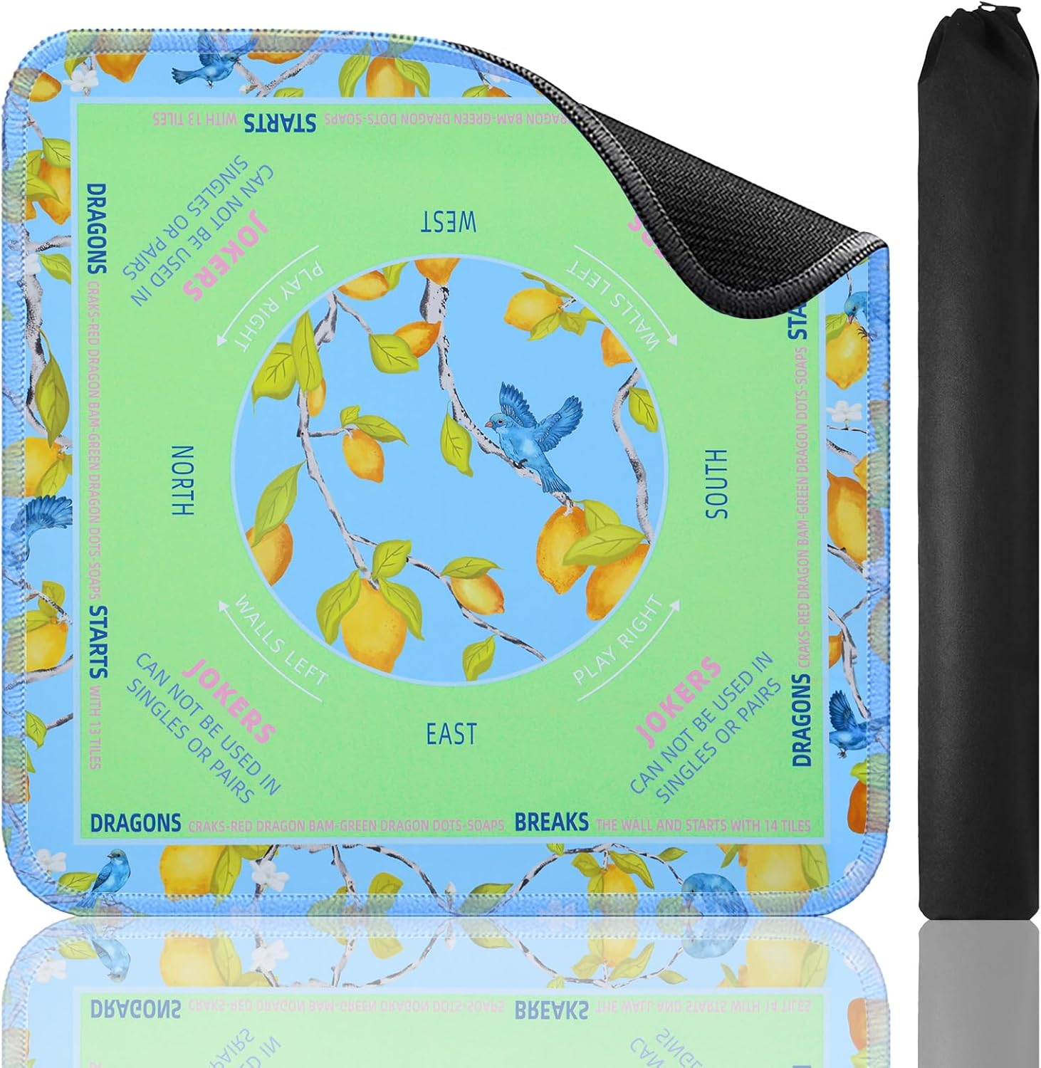 TIASUSAN Mini Mahjong Learning Mat (21” x 21”) for Travel Mahjong Tile Set, Anti-Slip, Noise-Reducing Mahjong Mat for Table, Board Games, Tile Games and Cards