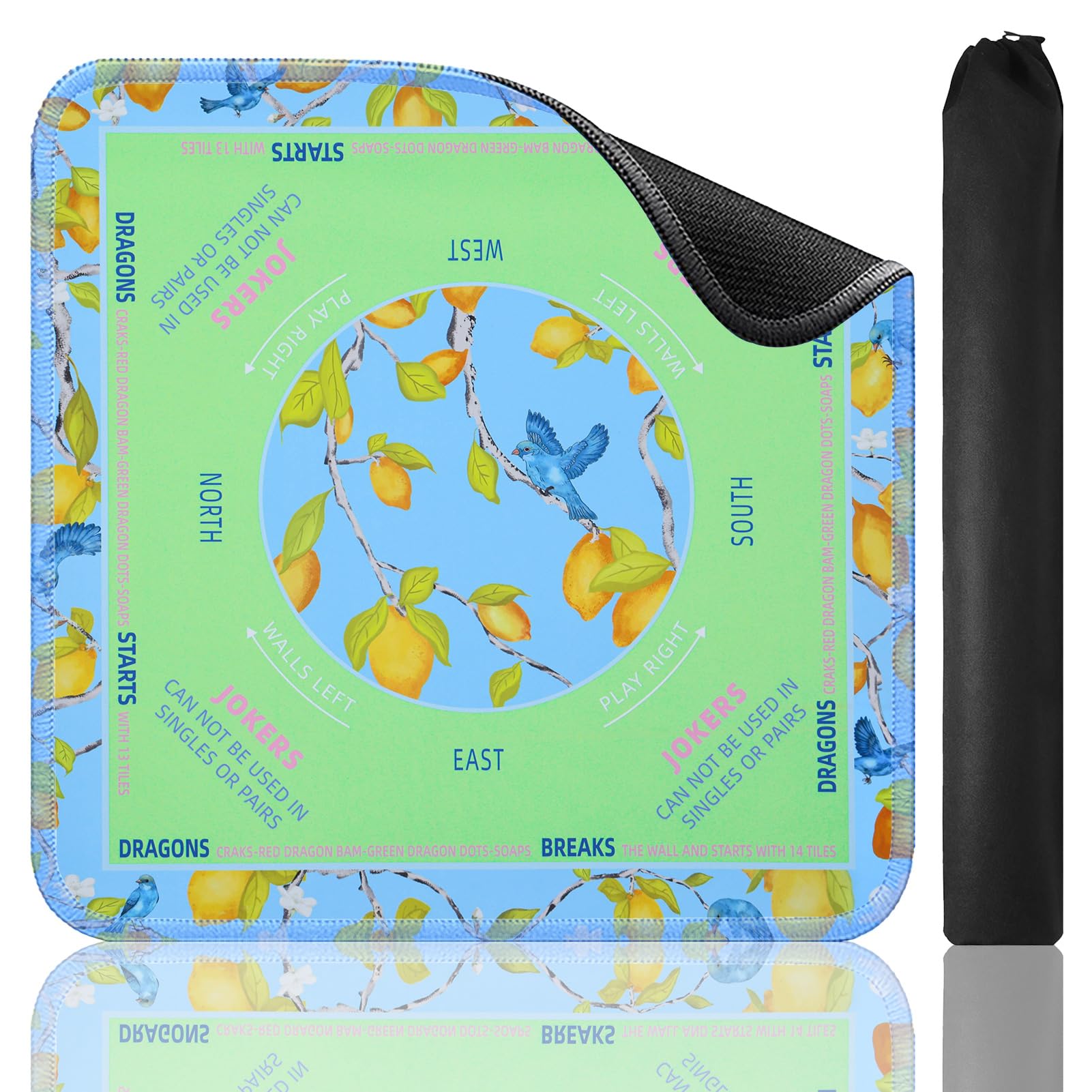 Photo 1 of TIASUSAN American Mahjong Learning Mat (33” x 33”) with Black Carrying Bag, Blue and Green, Anti-Slip, Noise-Reducing, Mahjong Mat for Table