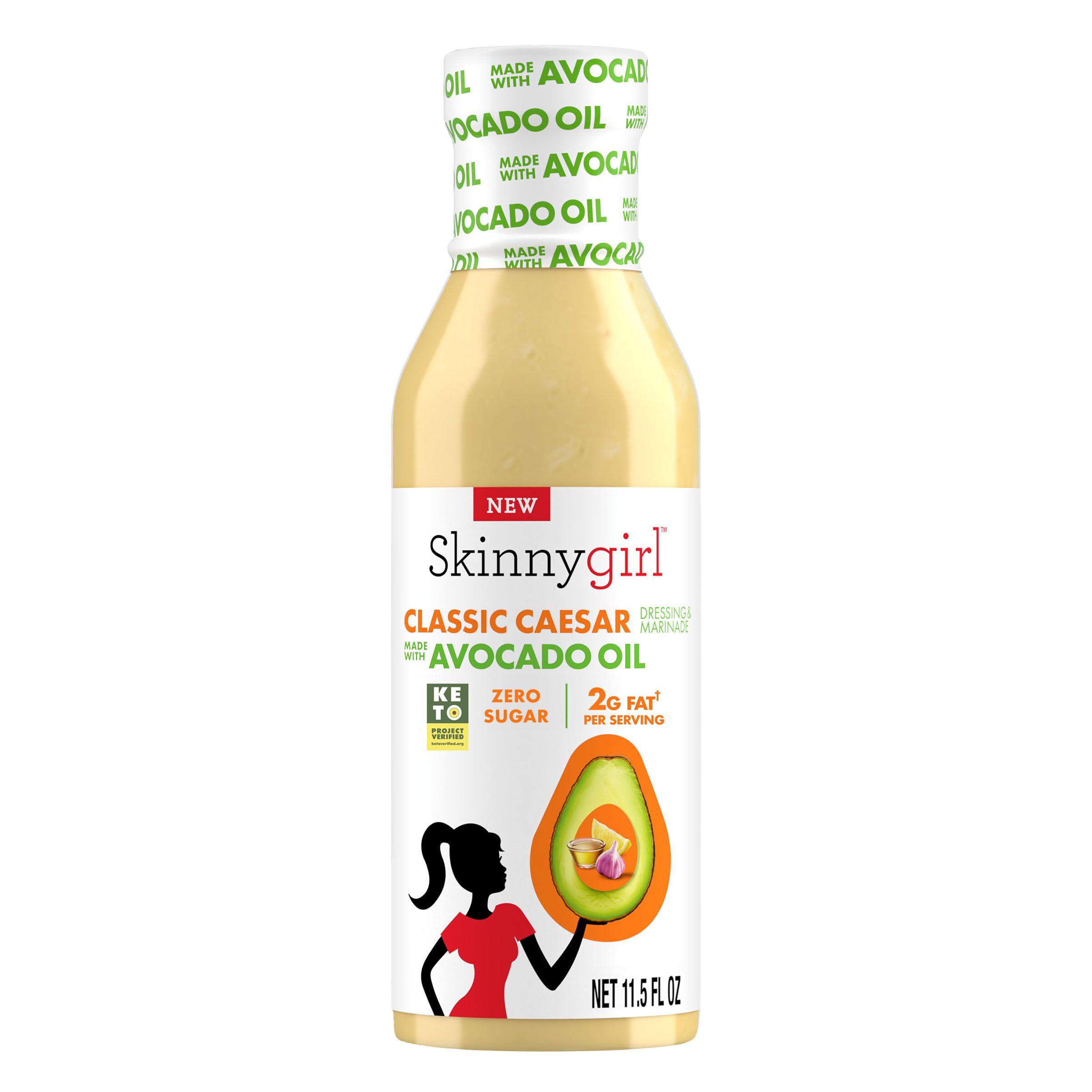 Skinnygirl Sugar Free Gluten Free Avocado Oil Salad Dressing, Creamy Caesar, 11.5 Ounce