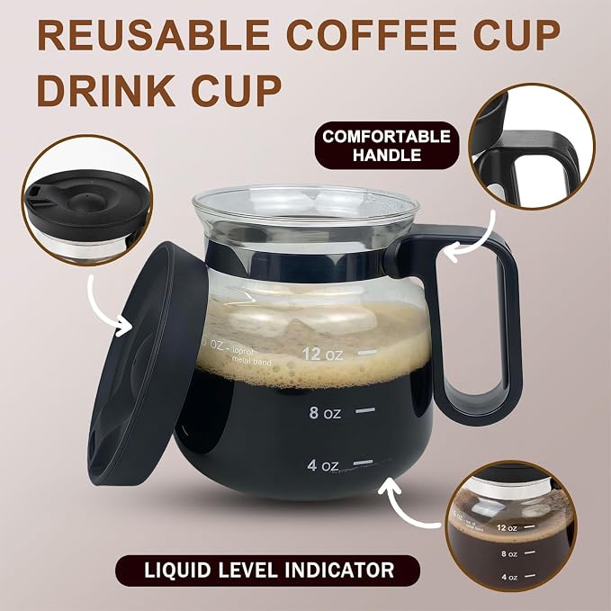 Taza de vidrio de 16 oz estilo cafetera con tapa antirresbalones miniatura 6