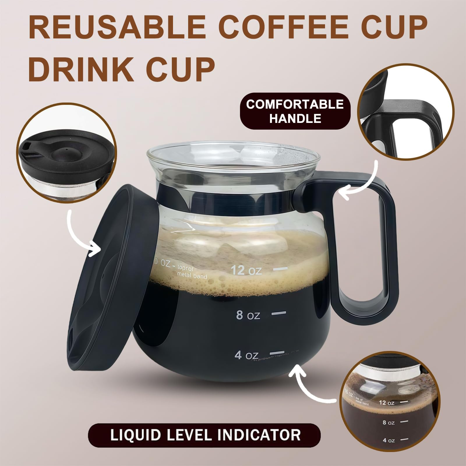 16 Oz Coffee Pot Mug,Mini Coffee Pot Cup,with Spill Proof Lid Heatproof Glass Mug Large Capacity ideal Gift for Coffee Lovers (1pcs)