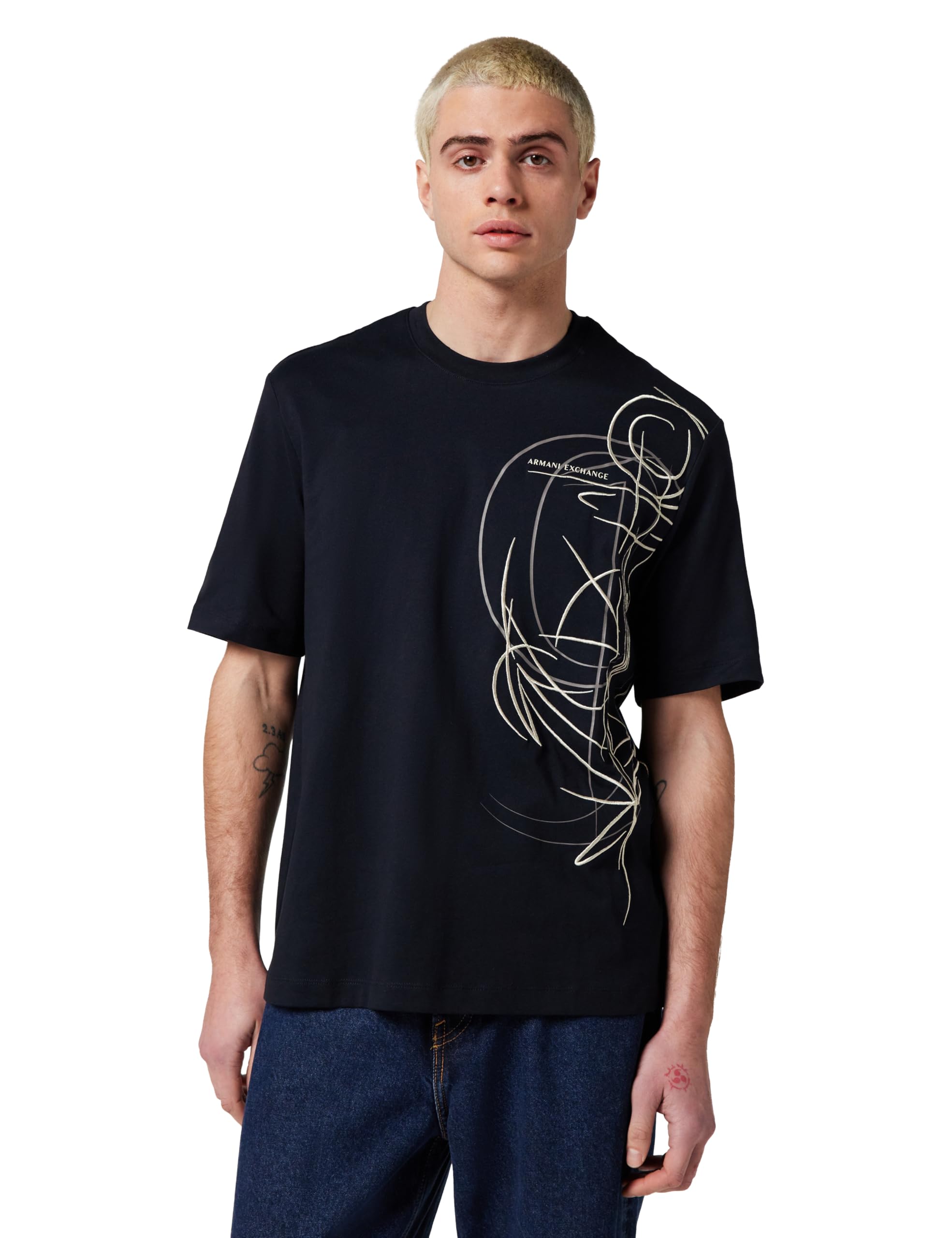 Armani Exchange Camiseta de Manga Corta para Hombre, Corte Regular, Color Azul, XXL, Azul Oscuro, XXL