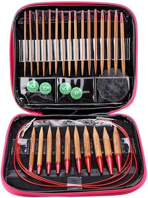 Leinggg Circular Knitting Needles - Interchangeable Carbonized Bamboo Knitting Needles Set Aluminum Circular Knitting Needles Ring Set