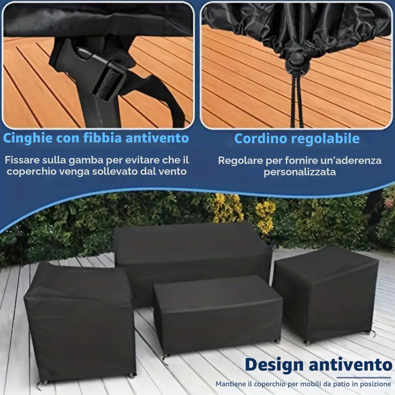 Coperture per mobili da giardino, resistenti, in tessuto Oxford 420D, impermeabili e antivento, con cinghie regolabili, per sedie da esterno, divano, tavolo, protezione da pioggia, neve, sole e