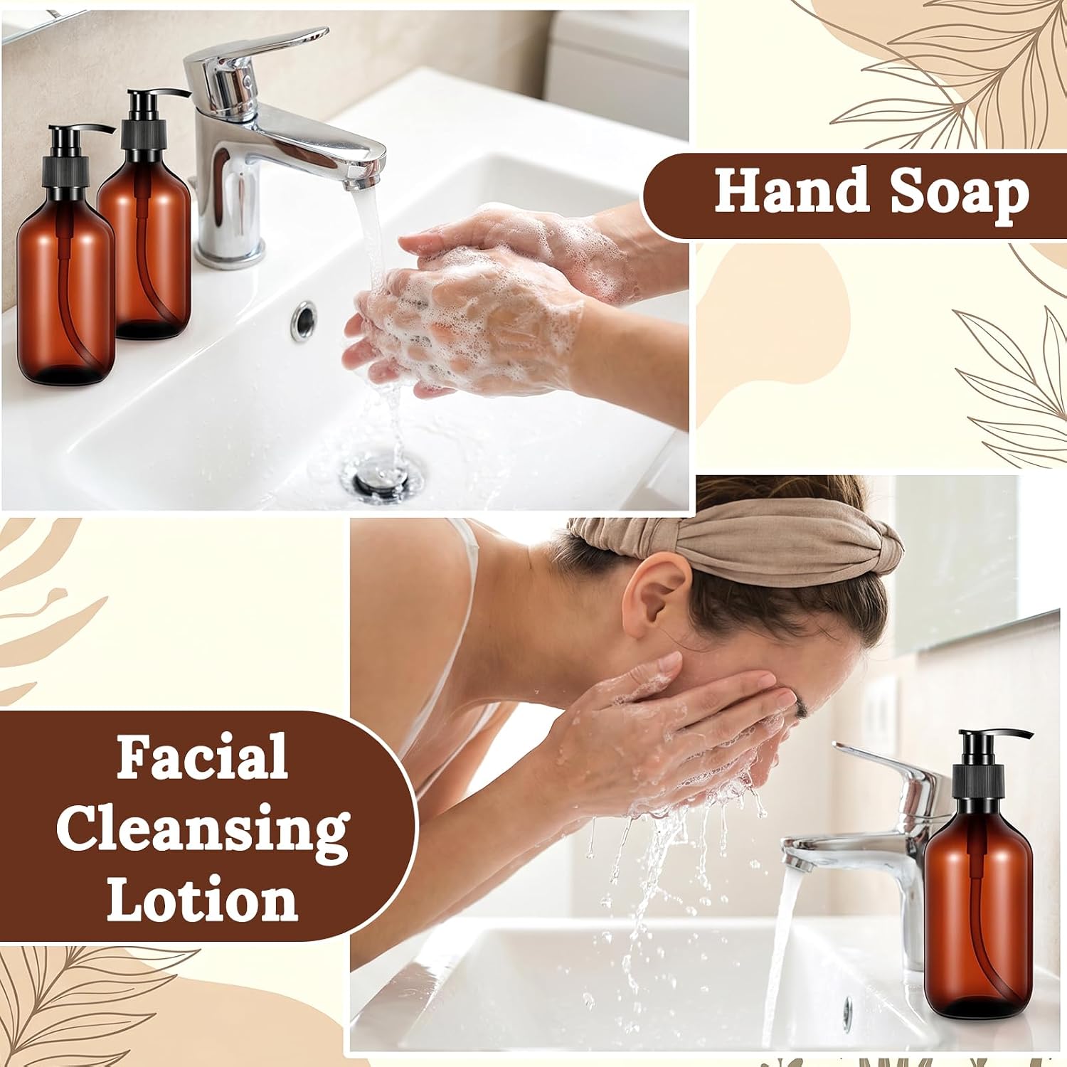 12 Pack 10 oz Amber Soap Dispenser Empty Plastic Pump Bottles Refillable Lotion Bottle for Shampoo Conditioner Hand Body Wash Bathroom Kitchen Travel