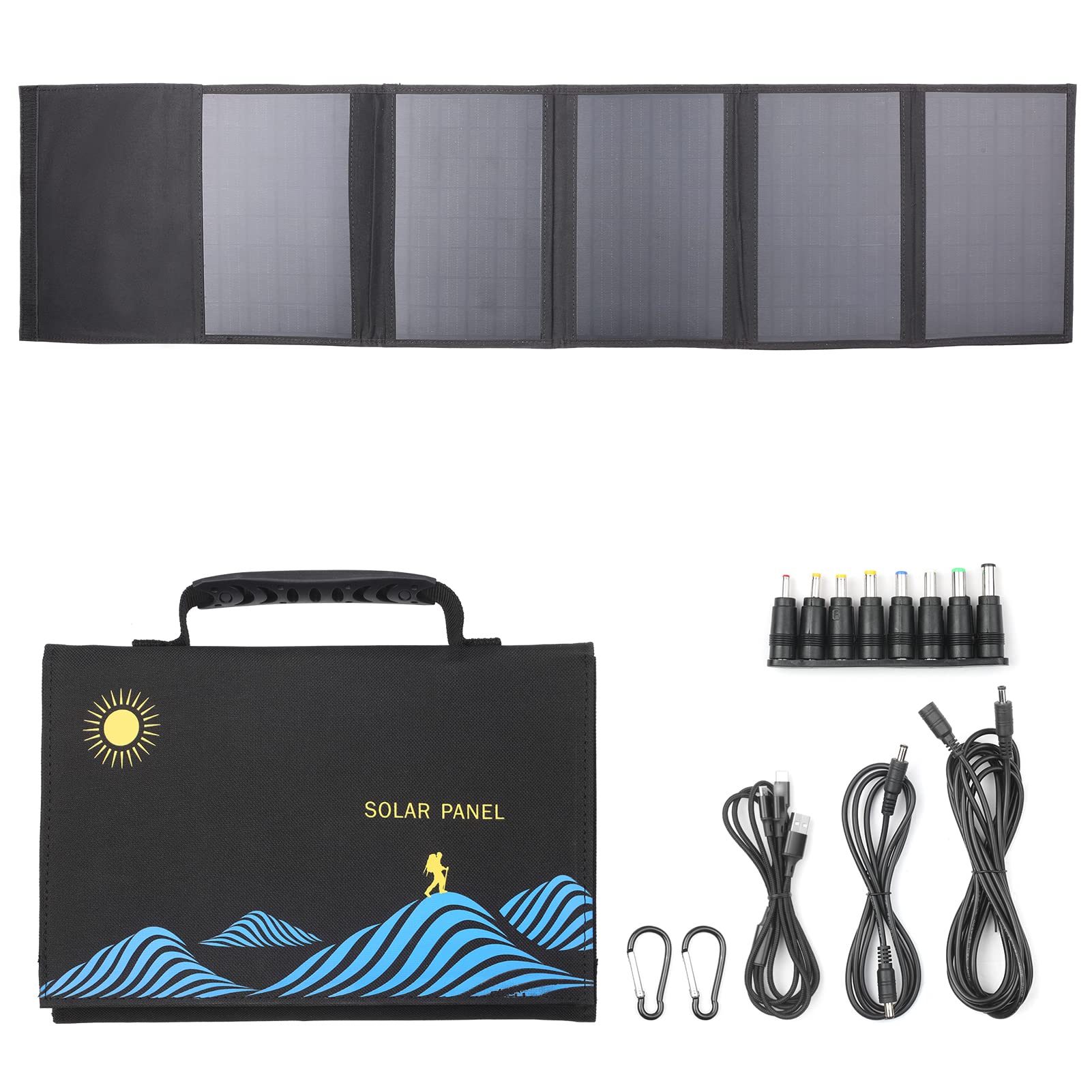 Charging Panel,5-fold 40W Solar Panel Folding Bag Dual USB+DC Output Solar Charger Portable Foldable Solar Charging Device Outdoor Portable Power Supply for Outdoor Hiking Climbing Camping Picnic