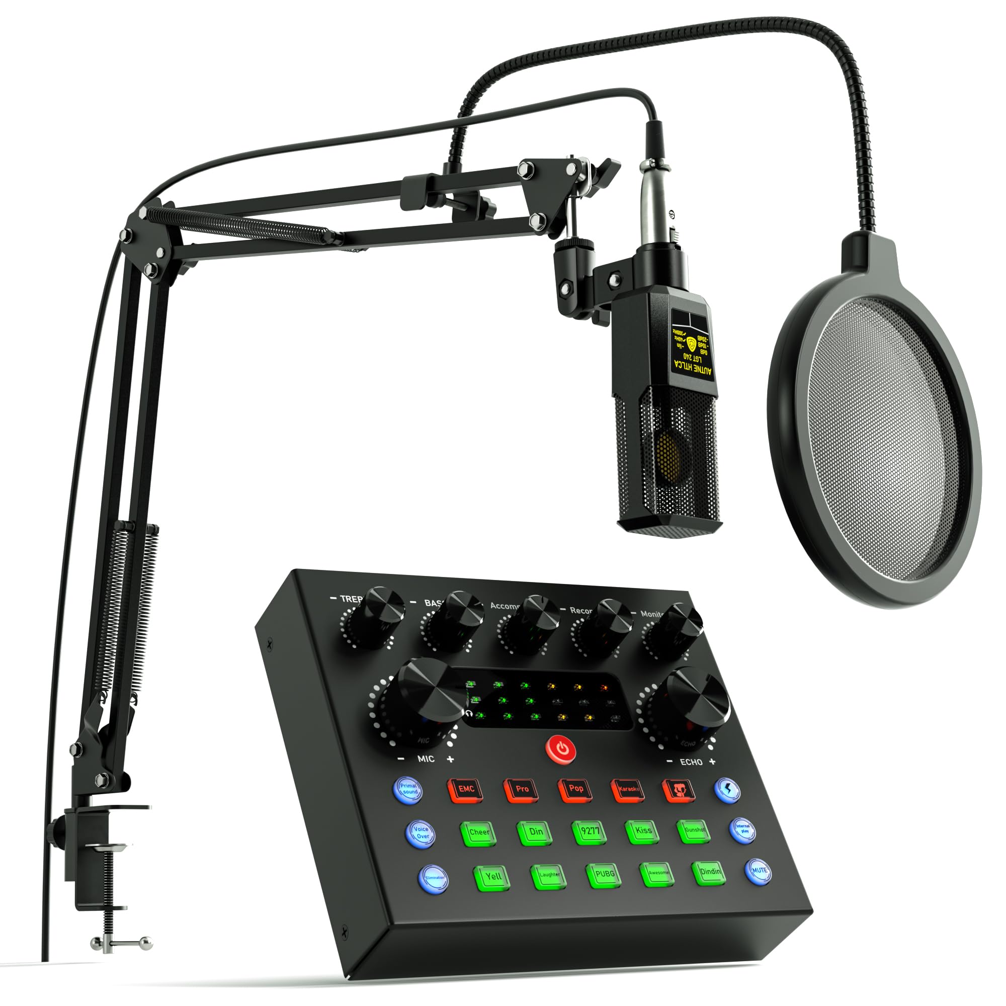 Ensemble d'équipement de podcast, interface audio tout-en-un avec mixeur DJ et microphone de podcast de studio, kit de micro à condensateur pour PC, tablette, smartphone, karaoké, jeu, équipement de