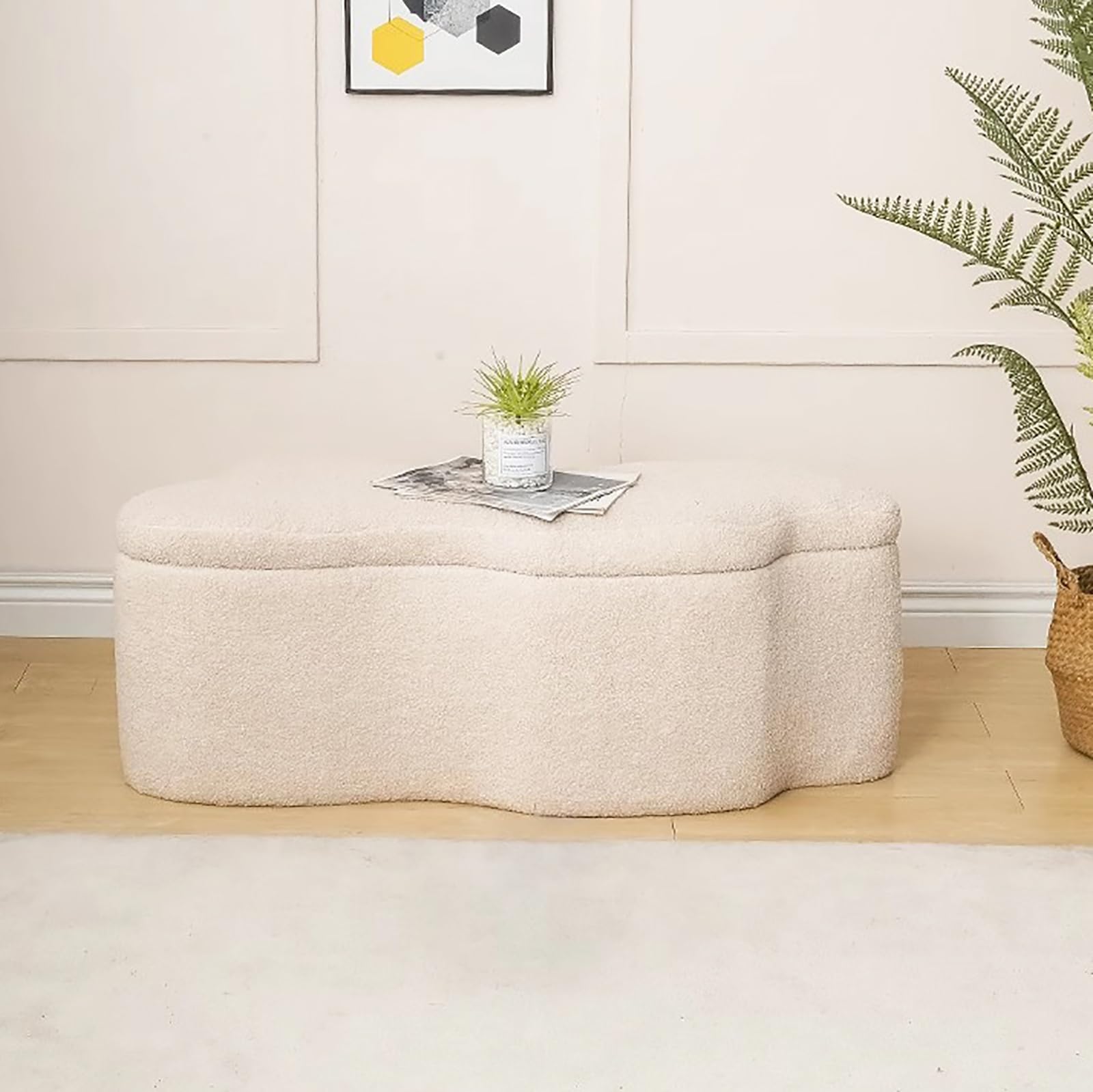 Banc ottoman de rangement moderne sherpa kaki pour chambre