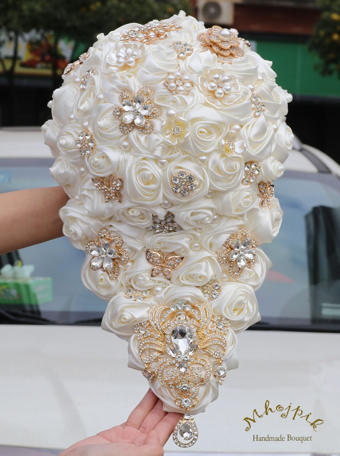 Mazzo di fiori artificiali per sposa e damigella d'onore (avorio, 43,9 x 22,1 cm)