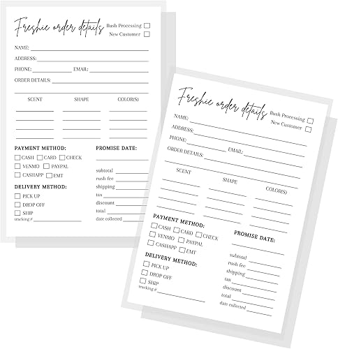 Freshie Formulario de pedido  Paquete de 50  5 x 7 pulgadas  Formularios de pedido de clientes de pequeñas empresas para pedidos de clientes de
