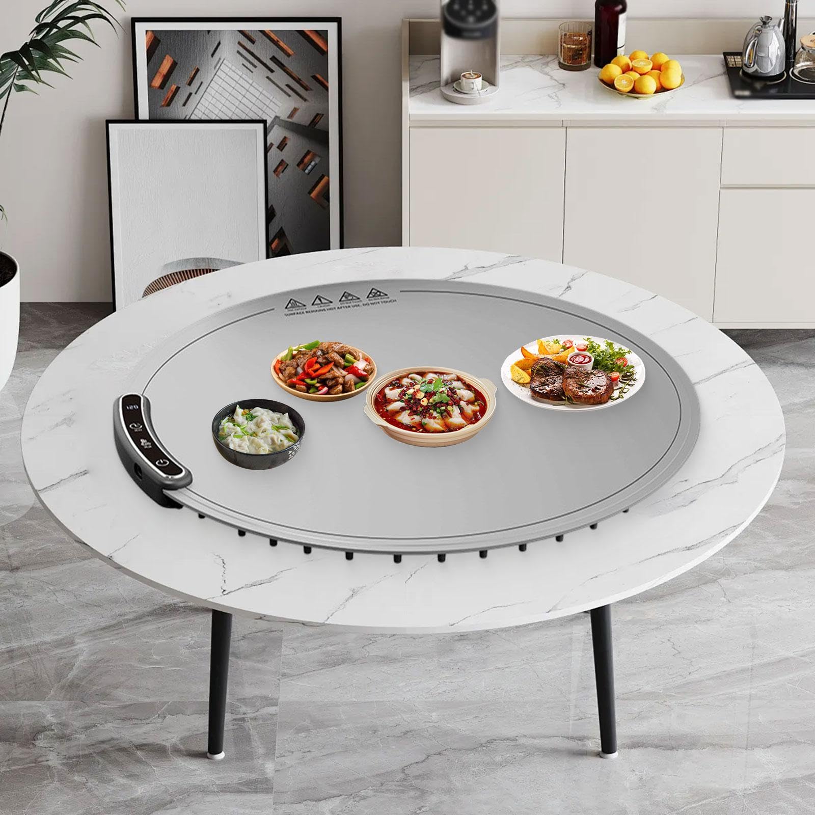 Manta Térmica para Alimentos, Placa Calefactora de 300 W, Placa Calefactora de Mesa Plegable para Reuniones, Fiestas en Casa, Restaurantes Y Bufés Dom, Redondo Gris, Individual