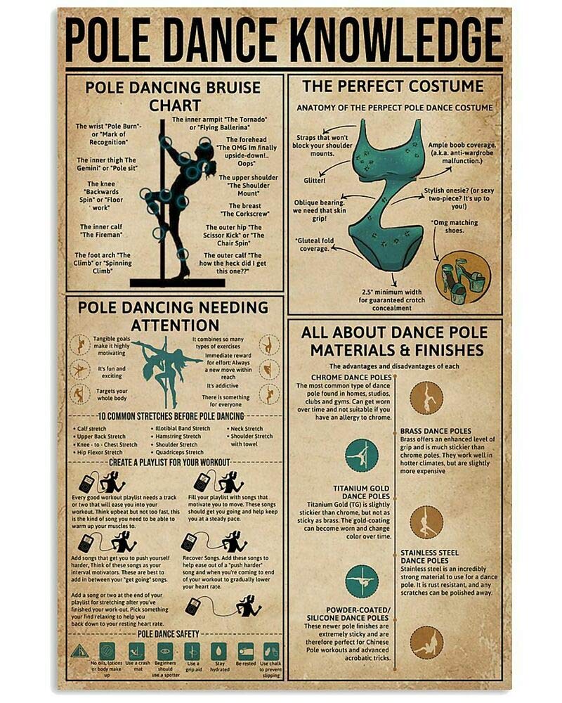 rayprint Pole Dance Knowledge Metal Signs Dance Guide Posters Wall Decor Retro Home Decor Bedroom Decor Club Plaque 12x16 Inches