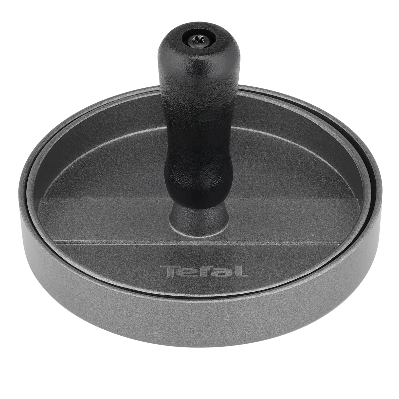 Tefal K18511 Prasa do hamburgerów, 12 cm, do doskonałych burgerów mięsnych, rybnych i warzywnych, nadaje się do mycia w zmywarce, powłoka nieprzywierająca, akcesoria do grilla, czarna/szara
