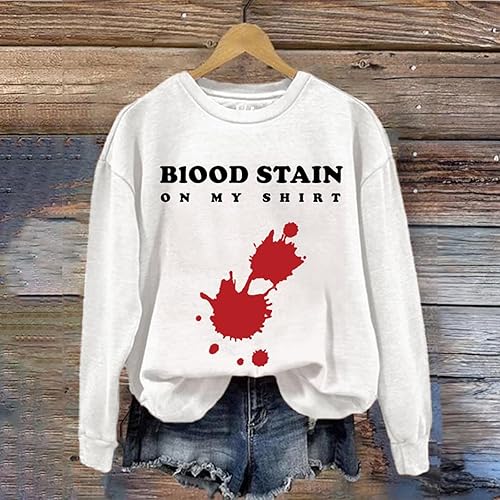 Miniatura 3 de Women's Fashionable Round Neck Casual Blood Stain ON My Shirt Blood Print Long Sleeve Top Athletic Work