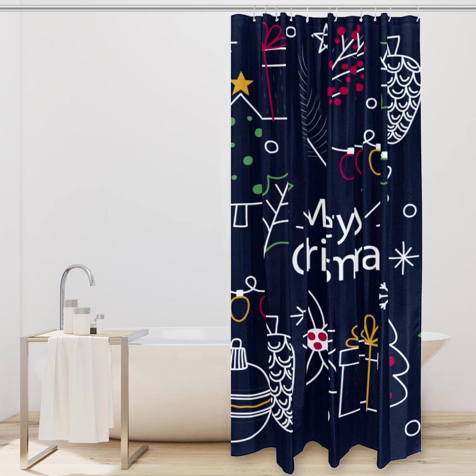 Tenda Da Doccia Natalizia, Set Di Tende Da Bagno Natalizie Con 9 Ganci Tenda Da Vasca In Tessuto Impermeabile Per Decorazione Della Finestra Di Ca 94224875