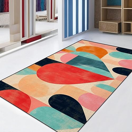 Miniatura 7 de Alfombra romántica abstracta geométrica de corazones, círculos rectangulares, cuadrados, retro, alfombra de patio al aire libre, alfombra de juego