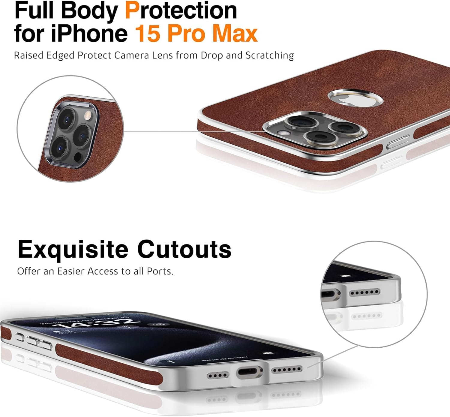 LOHASIC for iPhone 15 Pro Max Case Leather – Soft Designer Cover with Logo Cutout, Classic Aesthetic Minimalist i Phone 15 Pro Max Slim Case, Luxury Thin Cases for Men Women- Brown - Image 4