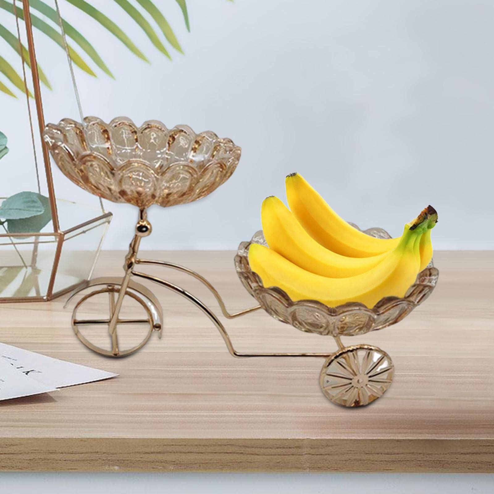 Bandeja para Frutas, Soporte para, Expositor de Aperitivos, Bandeja de Servir, Cesta de Almacenamiento Apilable, de Metal Y Vidrio, Pluma de ámbar, Individual