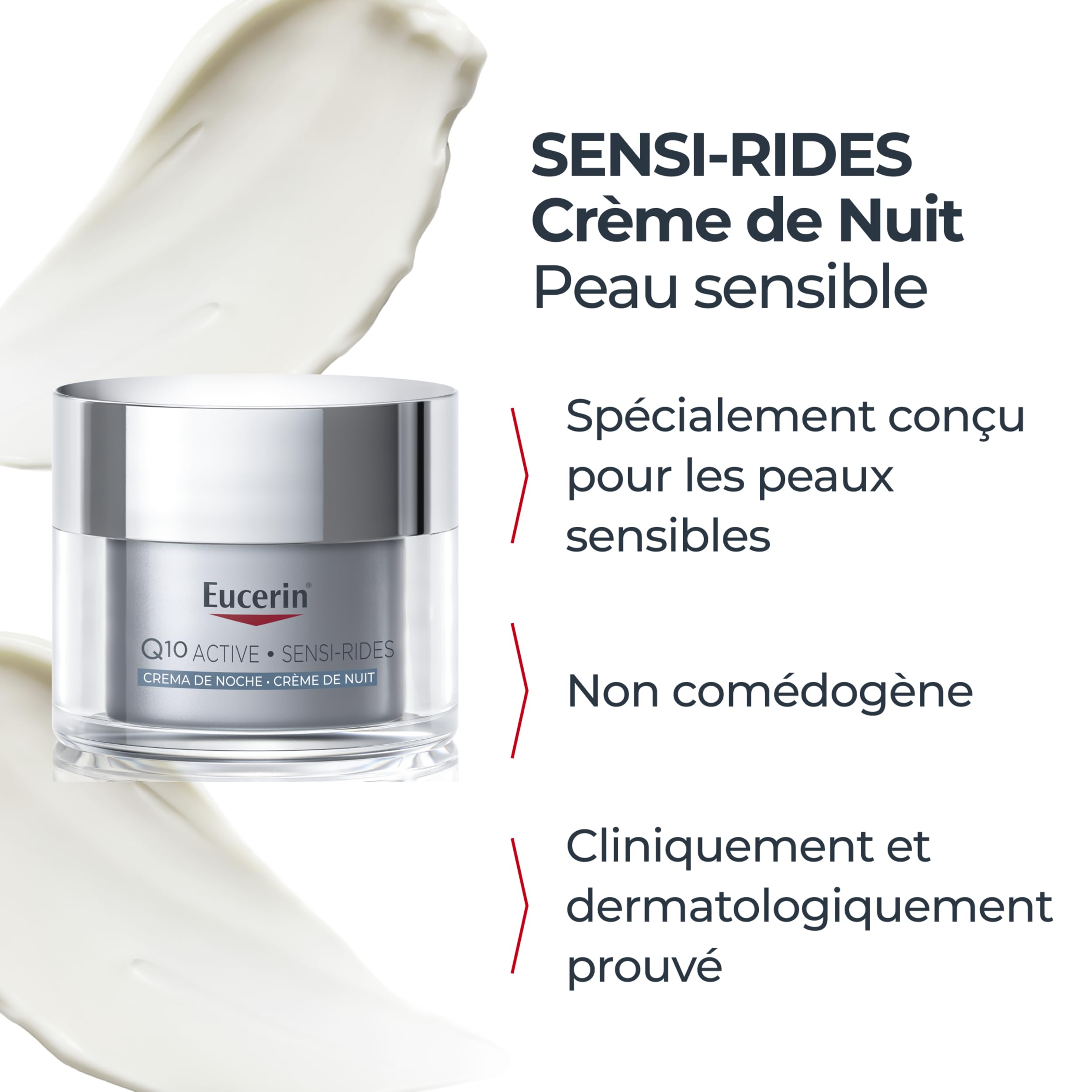 Eucerin Sensi-Rides Crème de Nuit Anti-Rides, Soin Hydratant au Q10, 50 ml