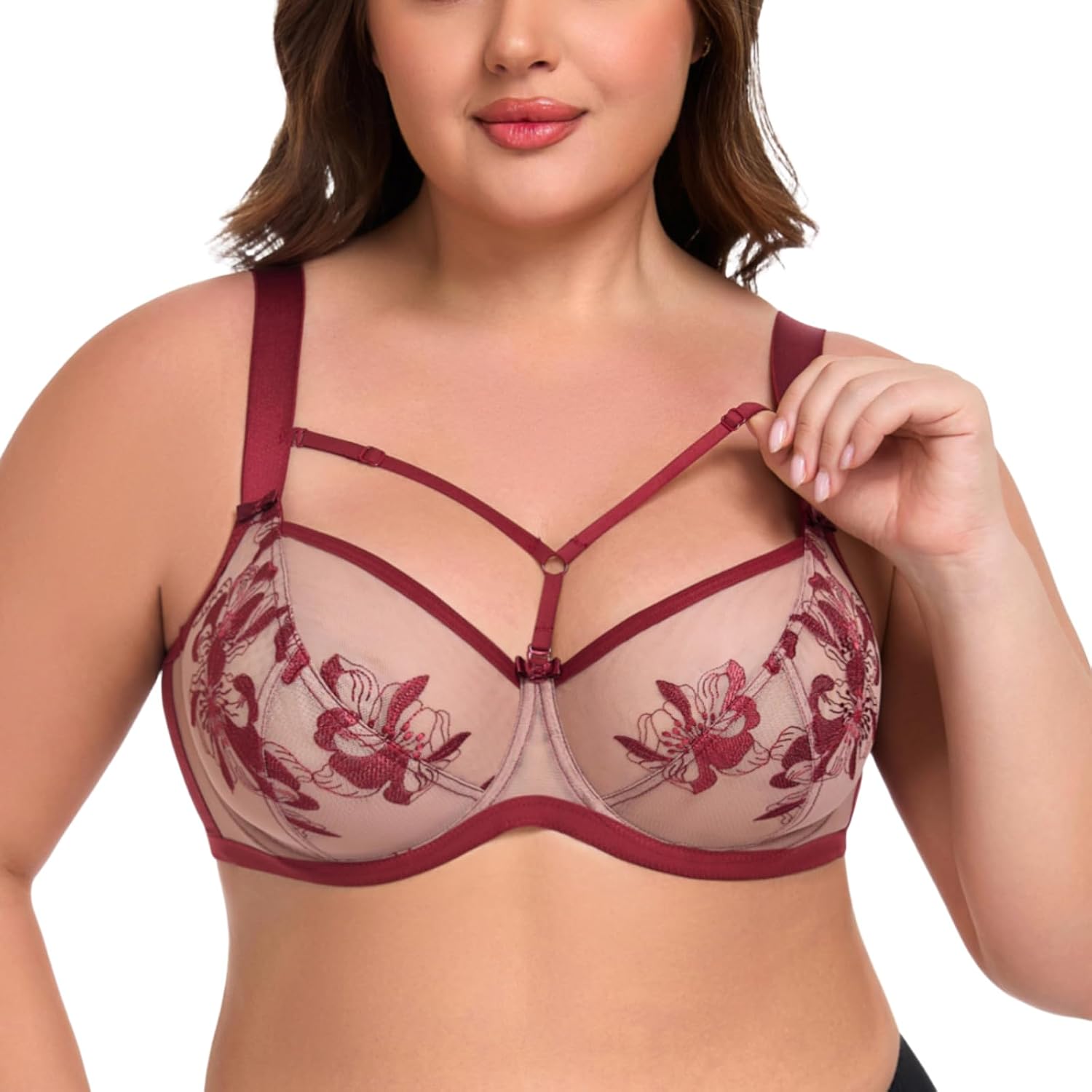 Minimizer Bras for Women Embroidery Floral Full Coverage