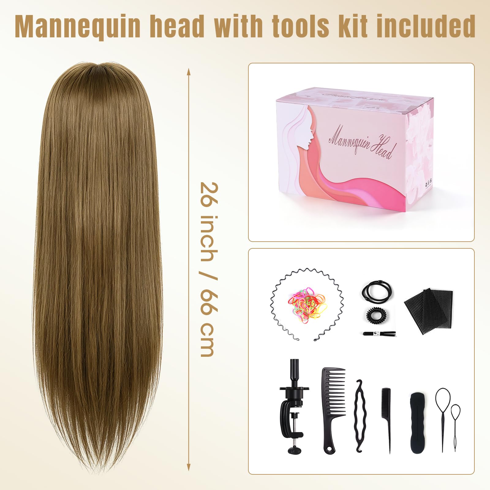 Testa Parrucchiere 80% Veri Capelli Testina con Morsetto (Marrone latte) | TopDirect 66cm Testina Parrucchiere Capelli per Acconciature Manichino Cosmetologia Formazione con DIY Accessori per Capelli