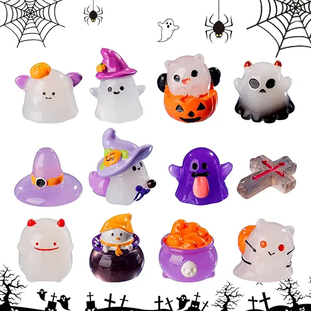 Figuritas barro Halloween: 12 mini figuras decorativas de resina que brillan en la oscuridad