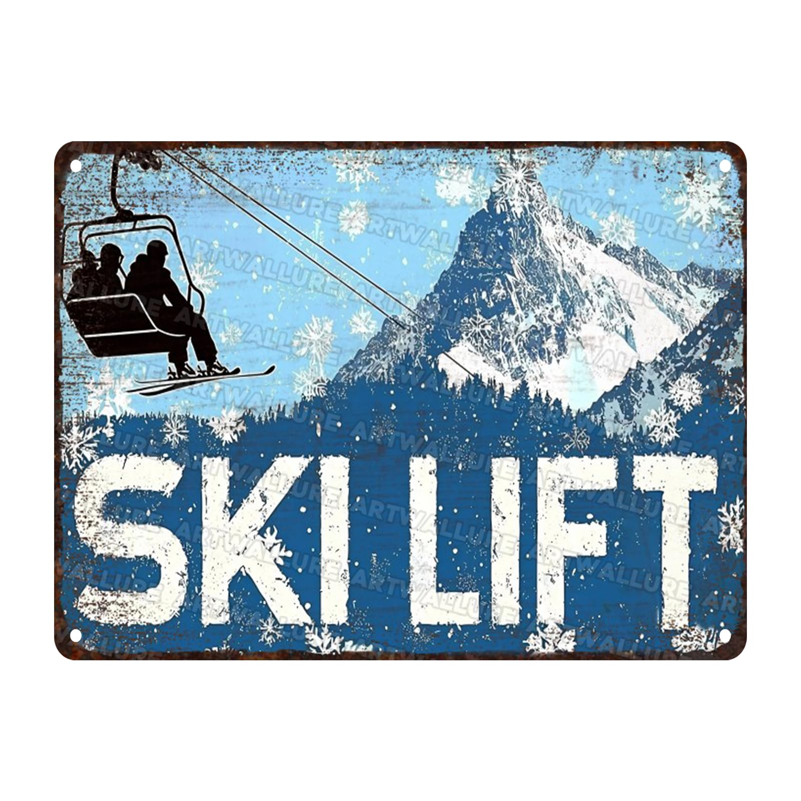 Ski Vintage Tin Sign Ski Lift Directional Sign Lodge Decor Ski for Condo and Mountain Cabin 12x16inch