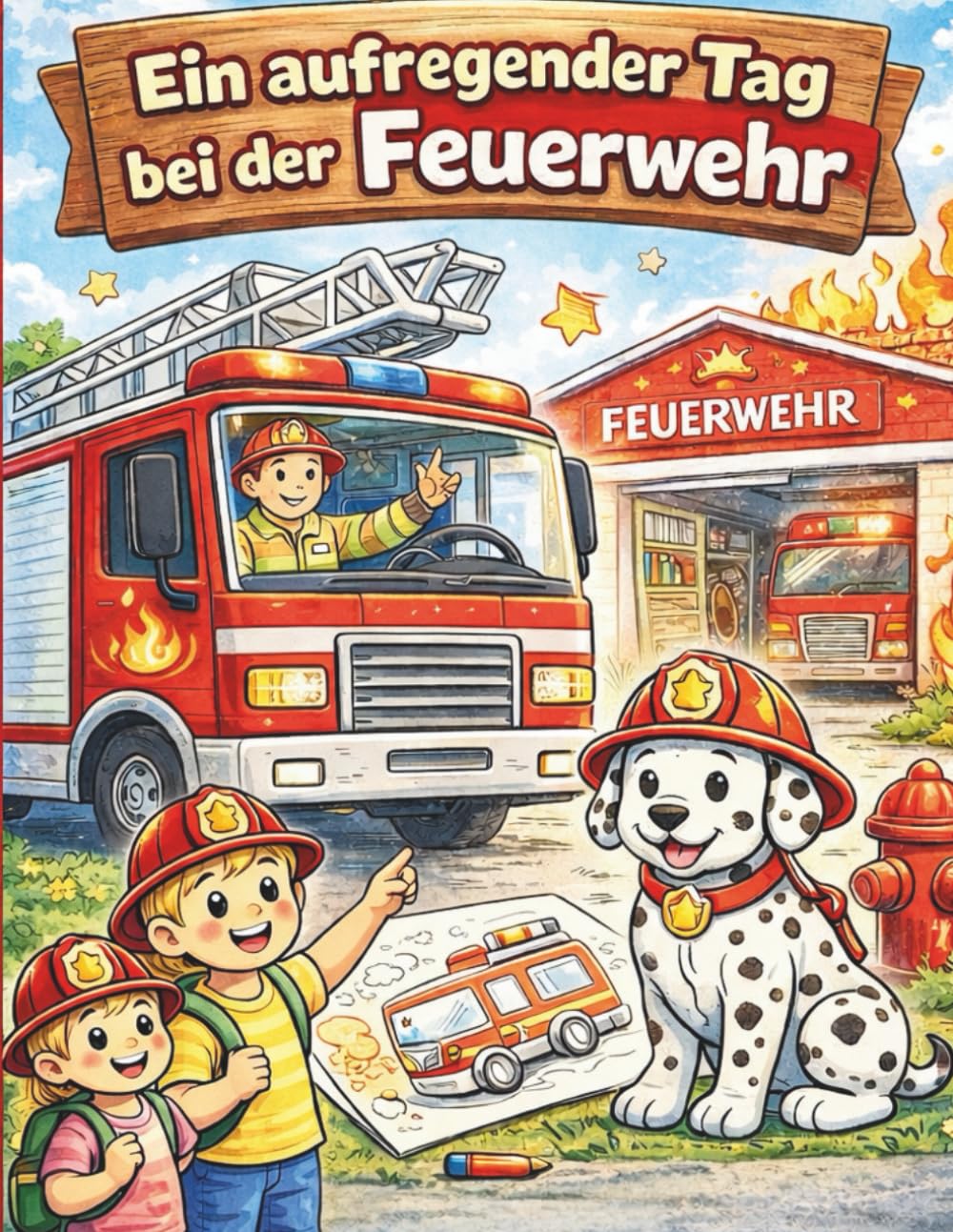 Ein aufregender Tag bei der Feuerwehr: Kindgerechtes Malbuch für Kinder von 4–7 Jahren – Lernen, Malen und Entdecken
